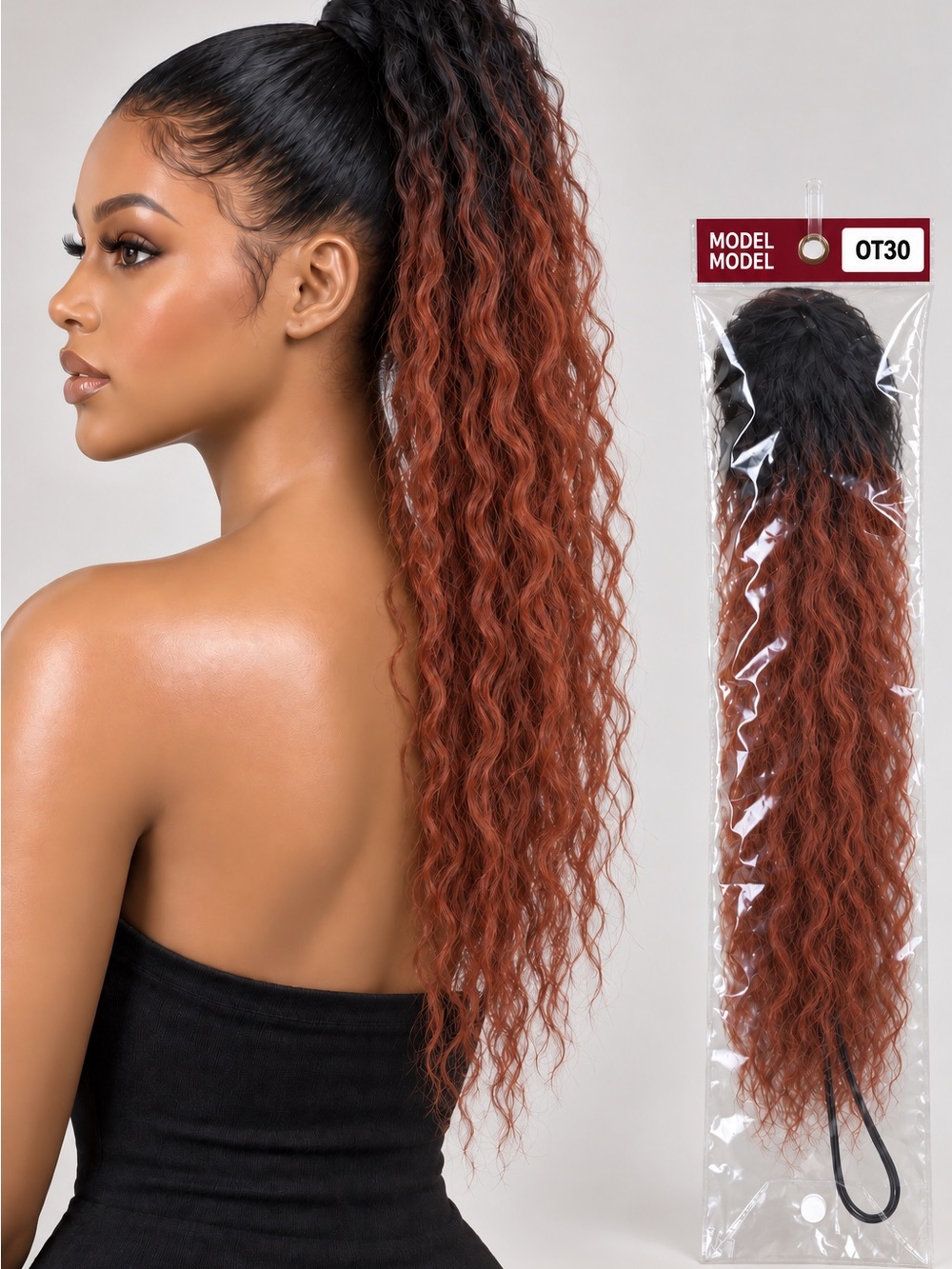 Long Vacation Girl Drawstring Ponytail Model Model OT30 Ombre Copper Brown